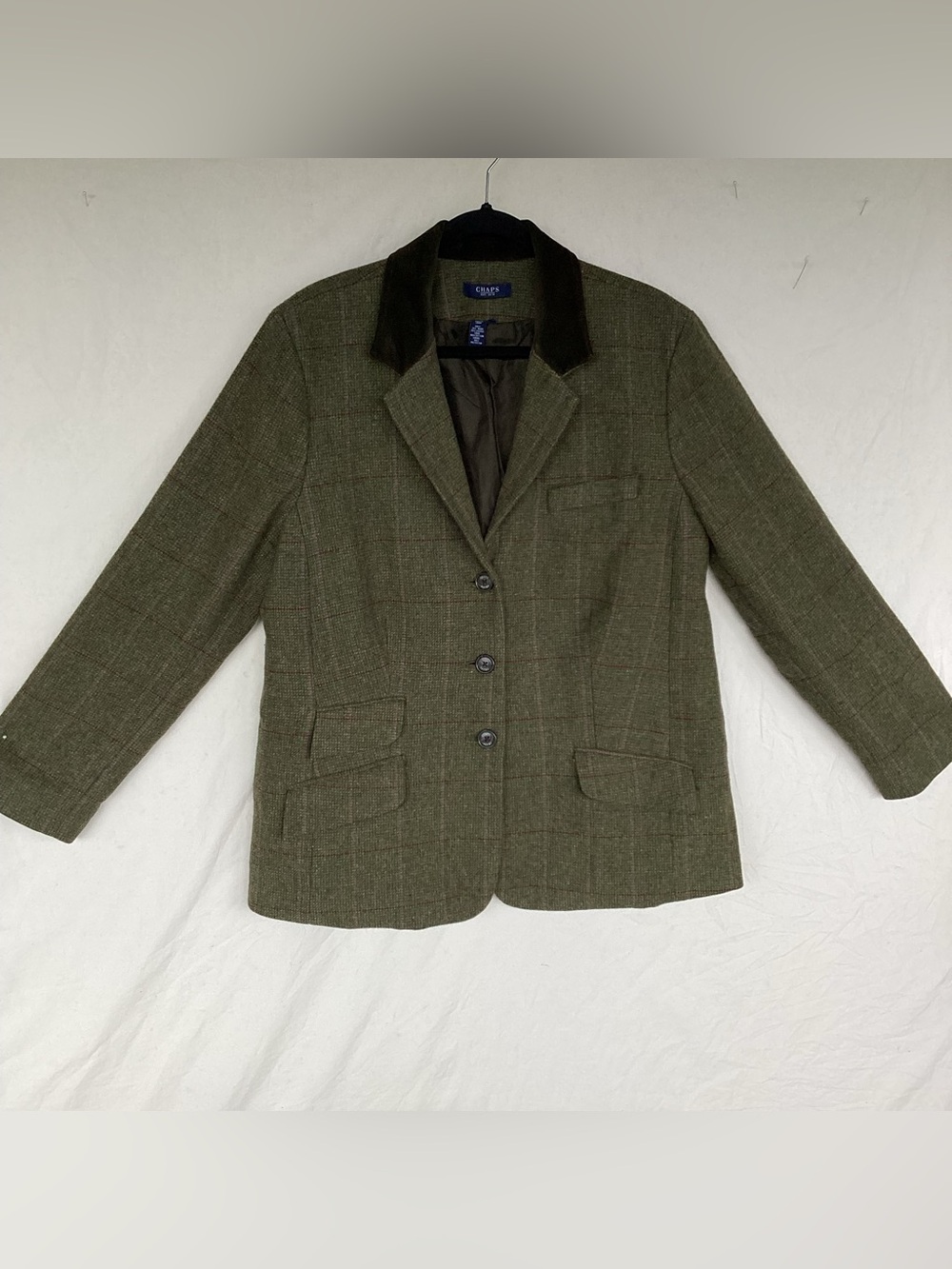 Vintage Chaps Green Plaid Wool blend blazer jacket size 16W